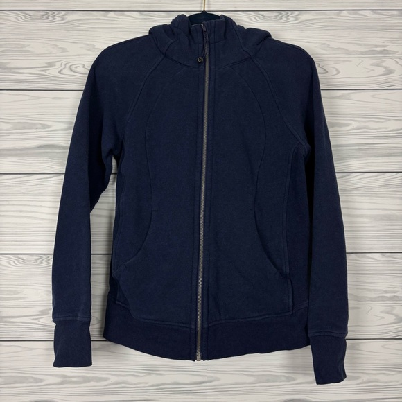lululemon athletica Jackets & Blazers - Lululemon Scuba Hoodie Jacket Light Cotton Fleece Navy Blue Size 6